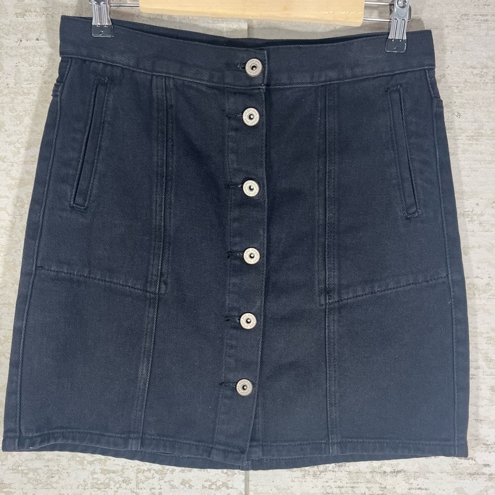 UMGEE Jean Company Black Denim Button Front Mini Skirt Size 27 Boho Academia